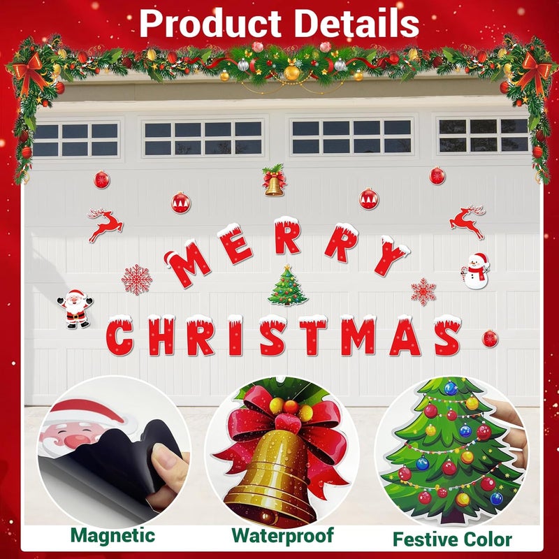 AMOGTO 27 Pcs Christmas Garage Door Magnets Decoration, 8.3" H Large Merry Christmas Garage Magnetic Banner with Ornament, Decor DIY Refrigerator Car Mailbox Magnet Decal Stickers for Xmas Holiday - Image 4